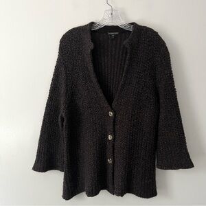 Eileen Fisher Wool Alpaca Popcorn Knit Cardigan Sweater Brown Lagenlook 1X
